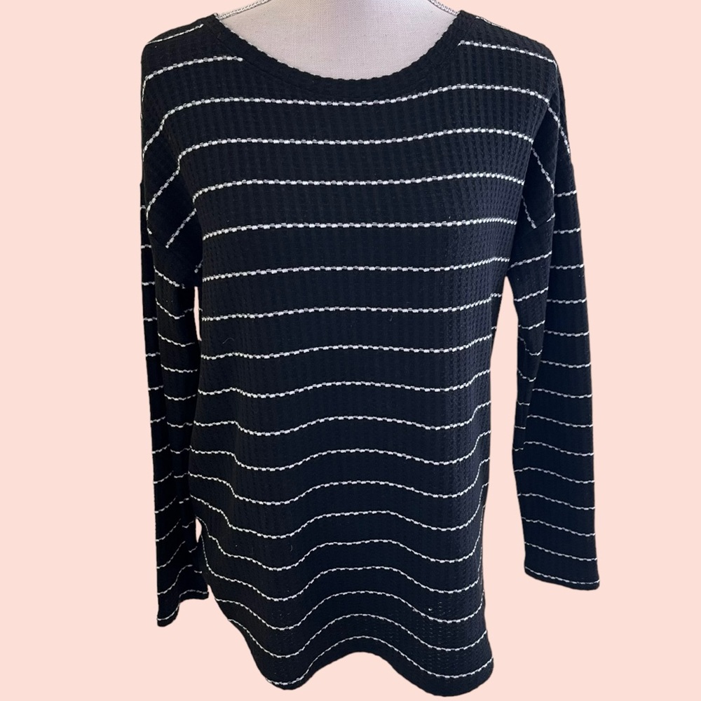 Sanctuary Black with White Long Sleeve Thermal Style Tee S